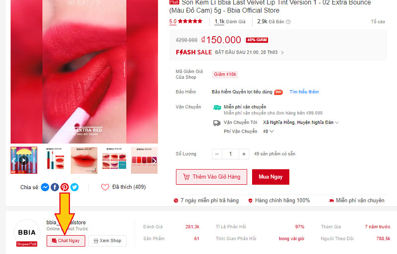Cách chat với shop từ giao diện web Shopee tại trang chi tiết sản phẩm