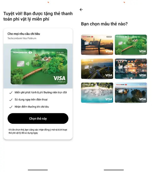 Chọn loại thẻ Visa Debit