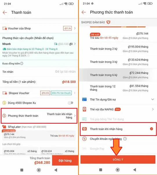 Chọn phương thức thanh toán