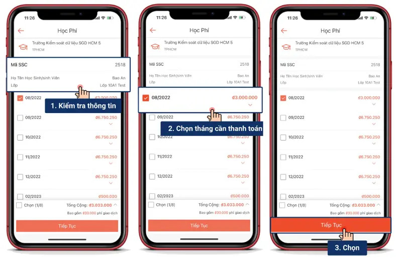 Chọn thời gian thanh toán học phí