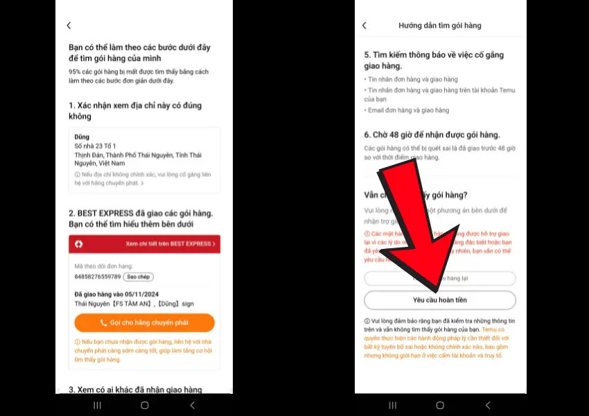 Chưa nhận được hàng trên Temu