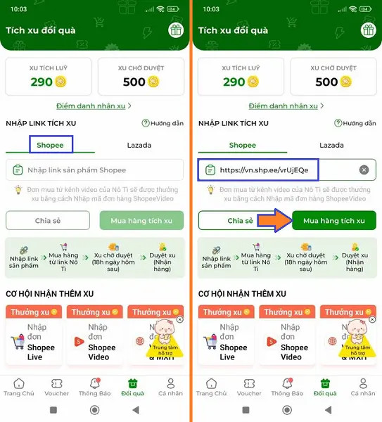 Cách mua hàng Shopee, Tiktok, Lazada tích xu trên App Nô Tì