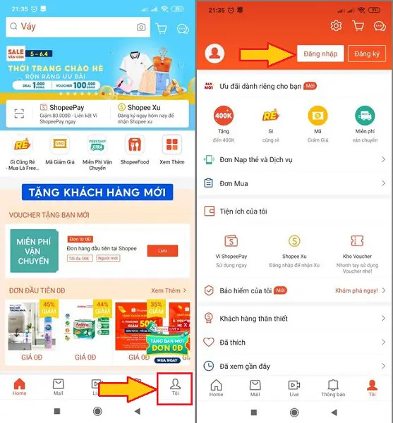 Đăng nhập tài khoản trên Shopee