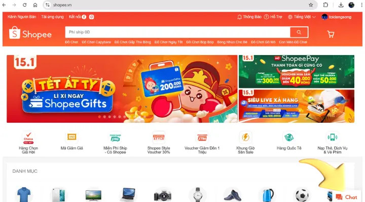 Giao diện mục Chat trên Shopee.vn