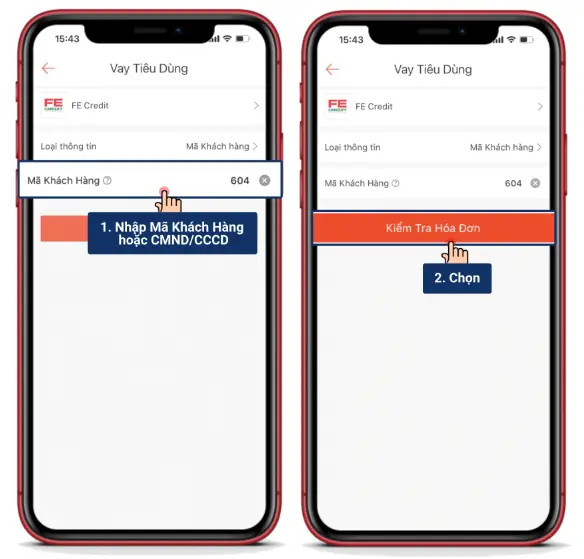 Giao diện nhập mã khách hàng hoặc CMND