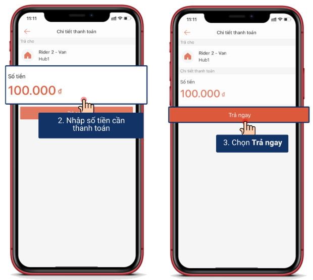 Giao diện nhập số tiền cần thanh toán