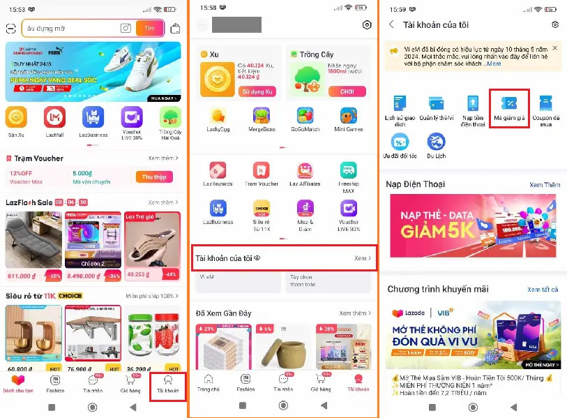Giao diện Ví Voucher Lazada
