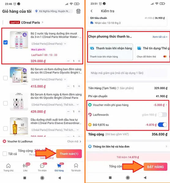 Hướng dẫn đặt hàng qua giao diện thanh toán trên Lazada