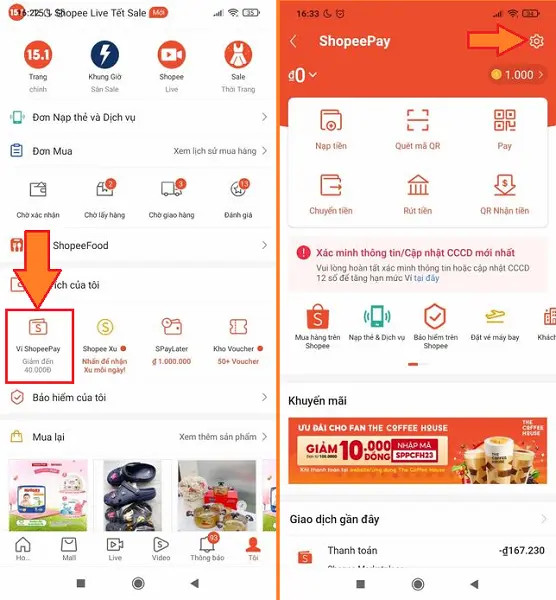 Làm sao để cài vân tay/Face ID khi thanh toán ShopeePay trên Shopee?