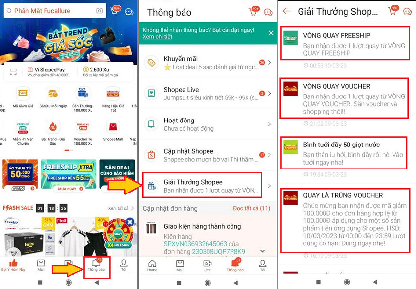 Hướng dẫn truy cập Shopee Game qua thông báo