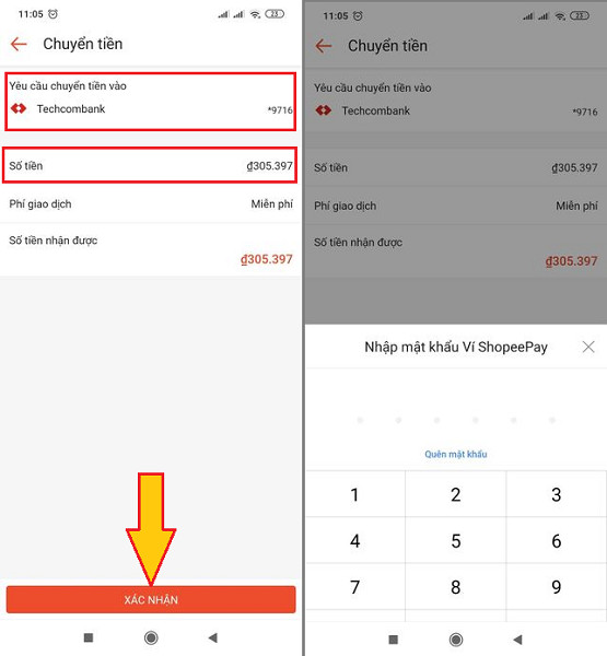 Kiểm tra thông tin và xác nhận giao dịch rút tiền