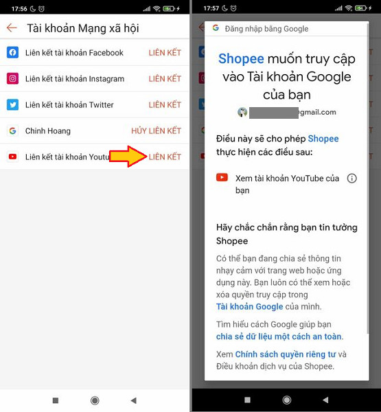 Liên kết tài khoản mạng xã hội với Shopee