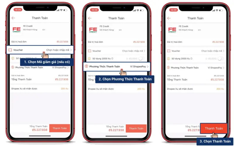 Lựa chọn mã giảm giá và hoàn tất giao dịch