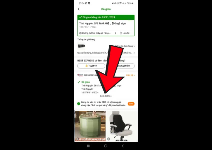 Màn hình cập nhật trạng thái đơn hàng