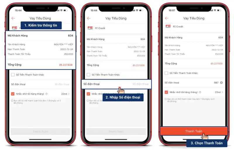 Màn hình xác nhận thông tin hóa đơn