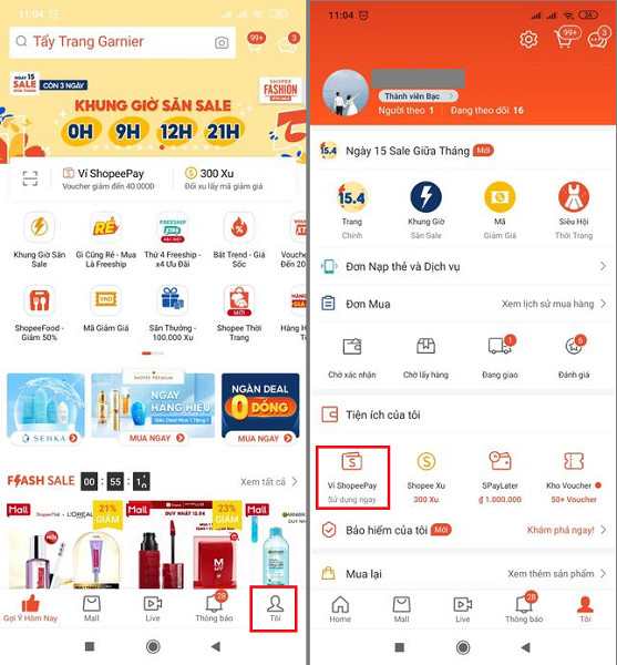 Mở ví ShopeePay trên app Shopee