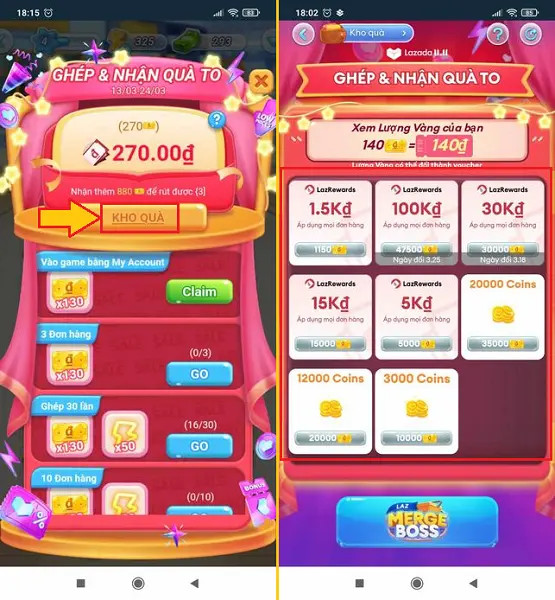 Nhận LazRewards từ game Merge Boss Lazada