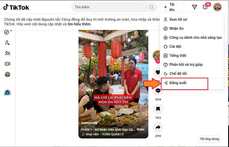 Nhấn nút đăng xuất trên TikTok