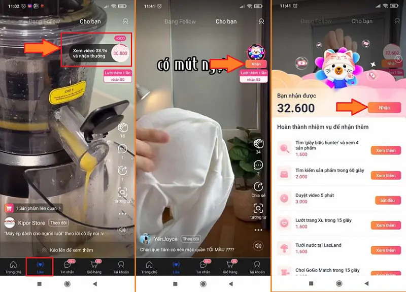 Nhiệm vụ xem video Like trên Lazada