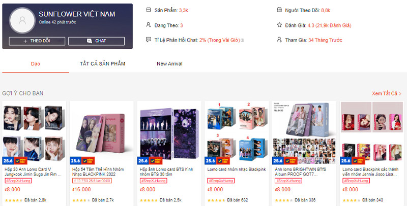Sunflower Việt Nam - Một shop quen thuộc của các fan BTS