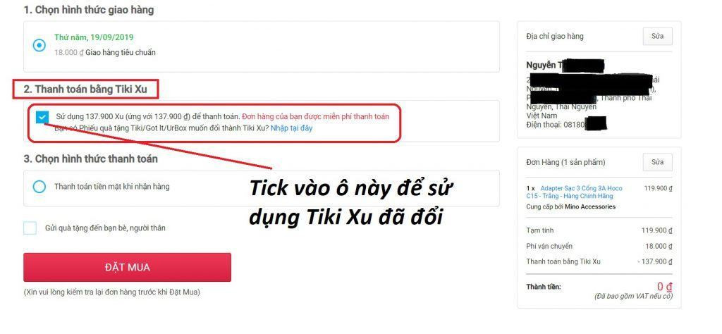 Thanh toán bằng Tiki Xu