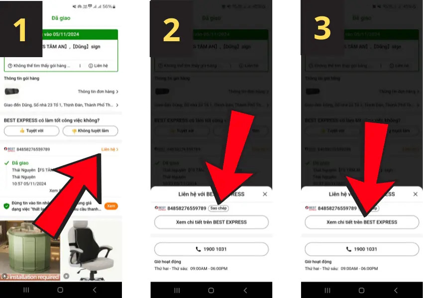 Thao tác sao chép mã đơn hàng