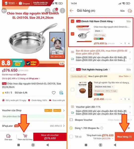 Thêm sản phẩm vào giỏ hàng trên Shopee
