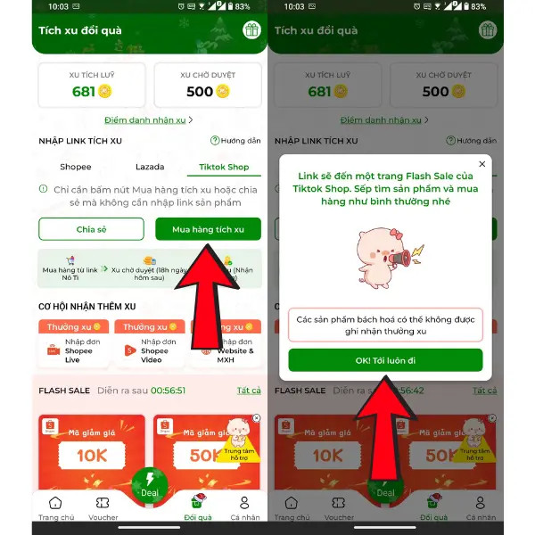 Thực hiện mua hàng trên Flash Sale Tiktok Shop