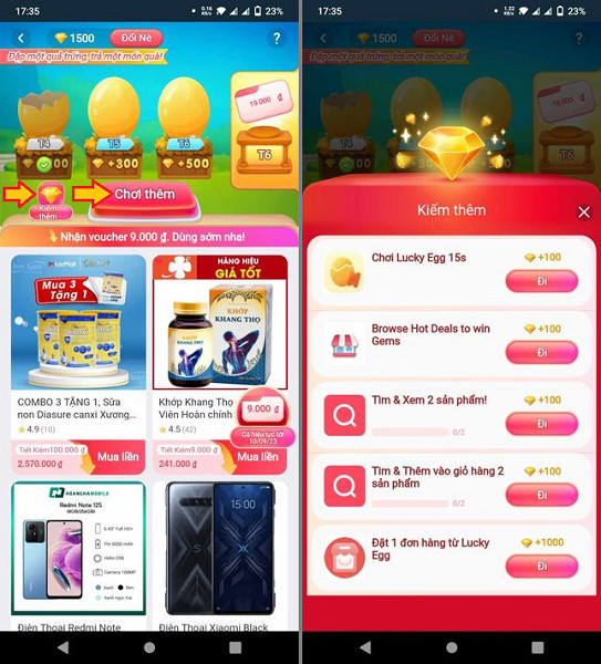 Thực hiện thêm nhiệm vụ để kiếm kim cương