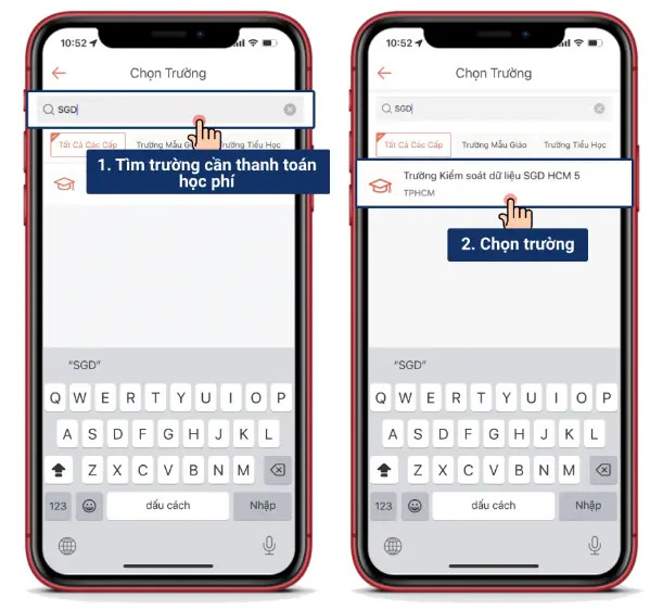 Tìm và chọn trường trên Shopee