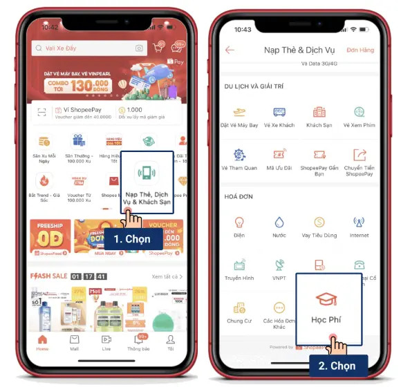 Làm sao để đóng học phí trên Shopee?