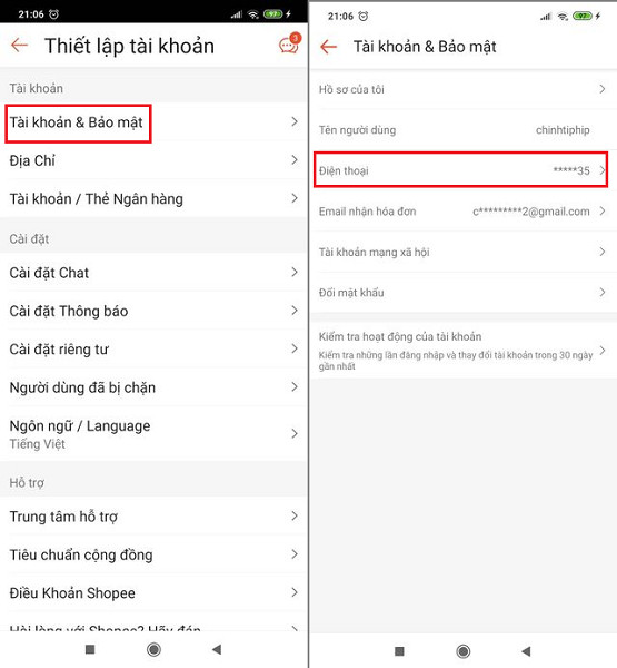 Tùy Chọn Tài Khoản & Bảo Mật Trên Ứng Dụng