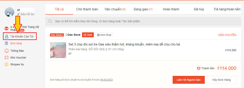 Vào Mục Tài Khoản Của Tôi Trên Shopee.vn