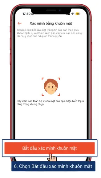 Xác minh khuôn mặt để hoàn tất đăng ký