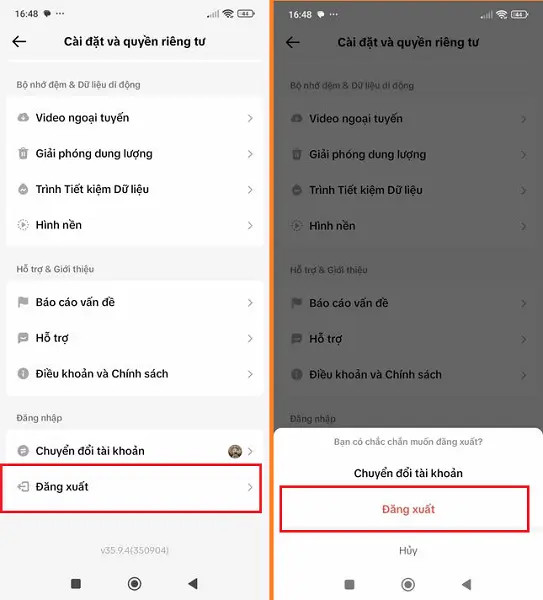 Xác nhận đăng xuất trên TikTok điện thoại