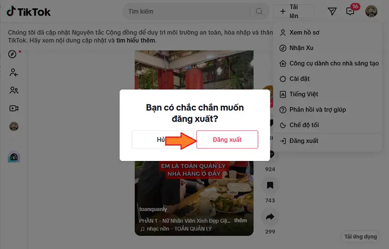 Xác nhận thao tác Đăng xuất trên máy tính