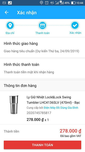 Xác nhận và thanh toán trên Tiki